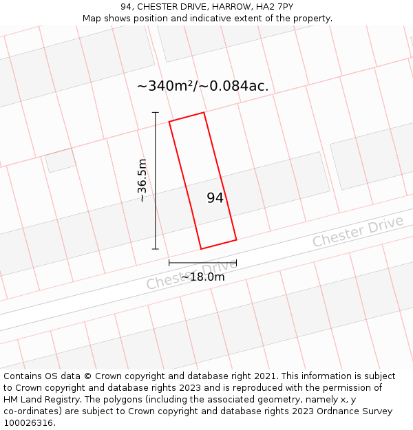 94, CHESTER DRIVE, HARROW, HA2 7PY: Plot and title map