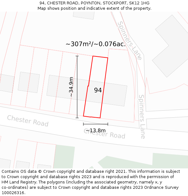 94, CHESTER ROAD, POYNTON, STOCKPORT, SK12 1HG: Plot and title map