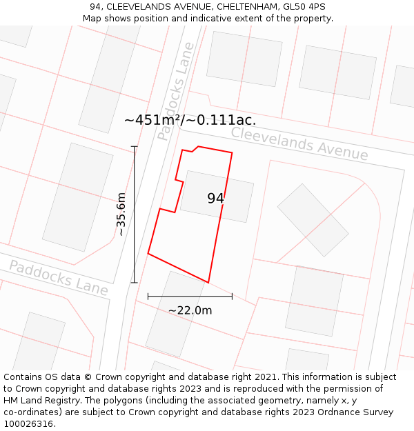 94, CLEEVELANDS AVENUE, CHELTENHAM, GL50 4PS: Plot and title map