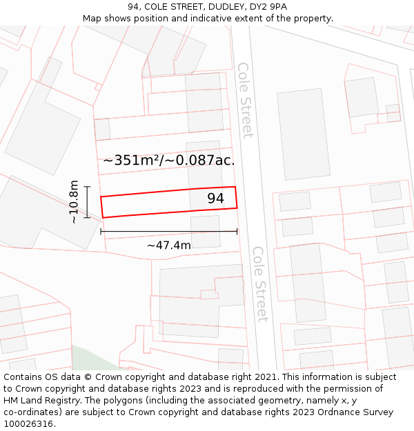 94, COLE STREET, DUDLEY, DY2 9PA: Plot and title map