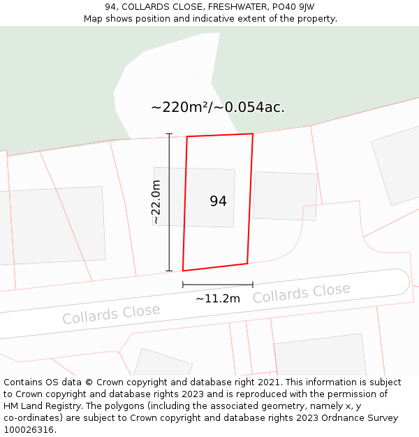 94, COLLARDS CLOSE, FRESHWATER, PO40 9JW: Plot and title map