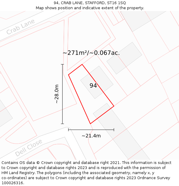 94, CRAB LANE, STAFFORD, ST16 1SQ: Plot and title map