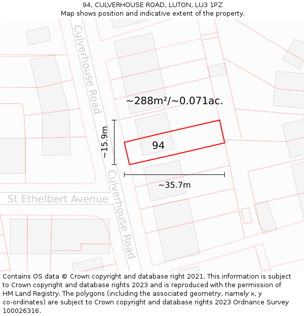 94, CULVERHOUSE ROAD, LUTON, LU3 1PZ: Plot and title map