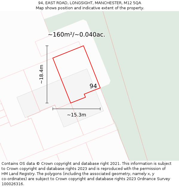 94, EAST ROAD, LONGSIGHT, MANCHESTER, M12 5QA: Plot and title map