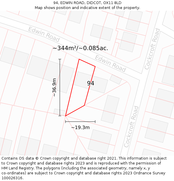 94, EDWIN ROAD, DIDCOT, OX11 8LD: Plot and title map