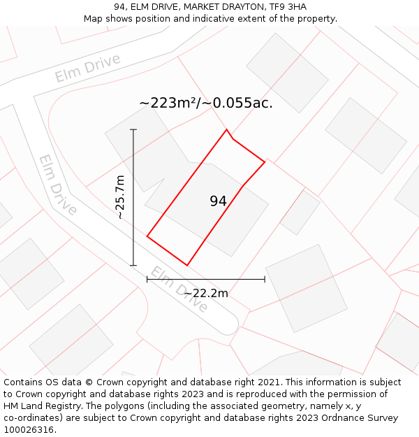 94, ELM DRIVE, MARKET DRAYTON, TF9 3HA: Plot and title map