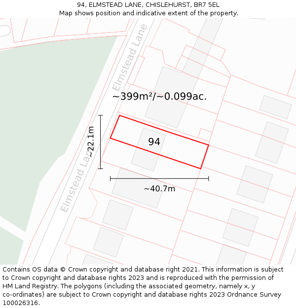 94, ELMSTEAD LANE, CHISLEHURST, BR7 5EL: Plot and title map