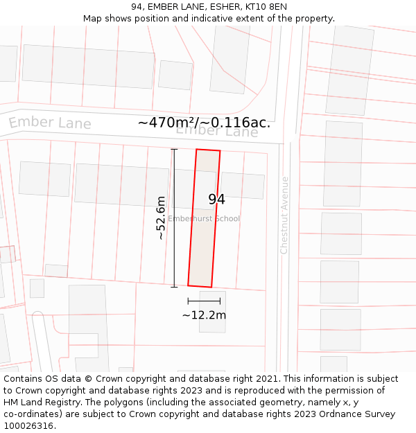 94, EMBER LANE, ESHER, KT10 8EN: Plot and title map