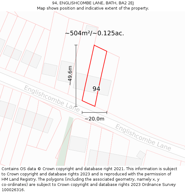 94, ENGLISHCOMBE LANE, BATH, BA2 2EJ: Plot and title map