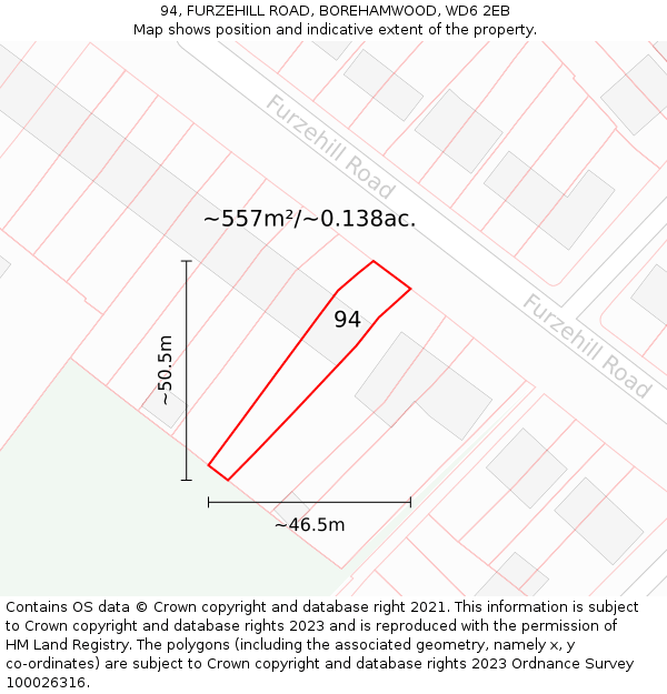 94, FURZEHILL ROAD, BOREHAMWOOD, WD6 2EB: Plot and title map