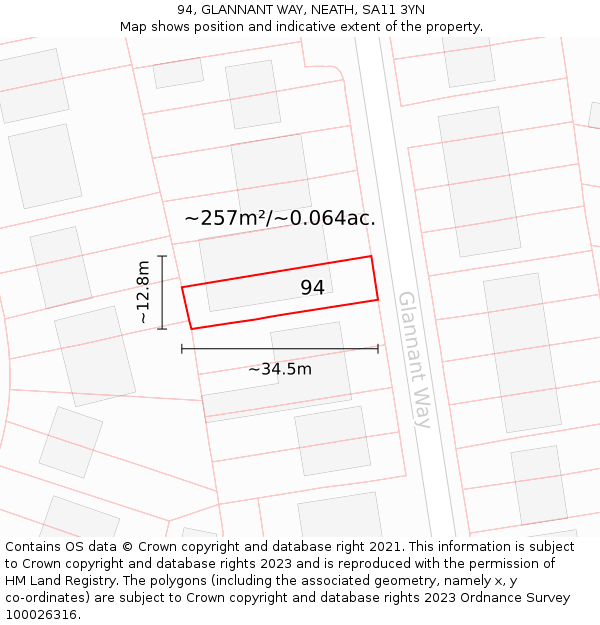 94, GLANNANT WAY, NEATH, SA11 3YN: Plot and title map