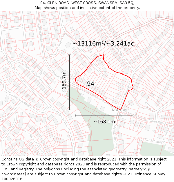 94, GLEN ROAD, WEST CROSS, SWANSEA, SA3 5QJ: Plot and title map