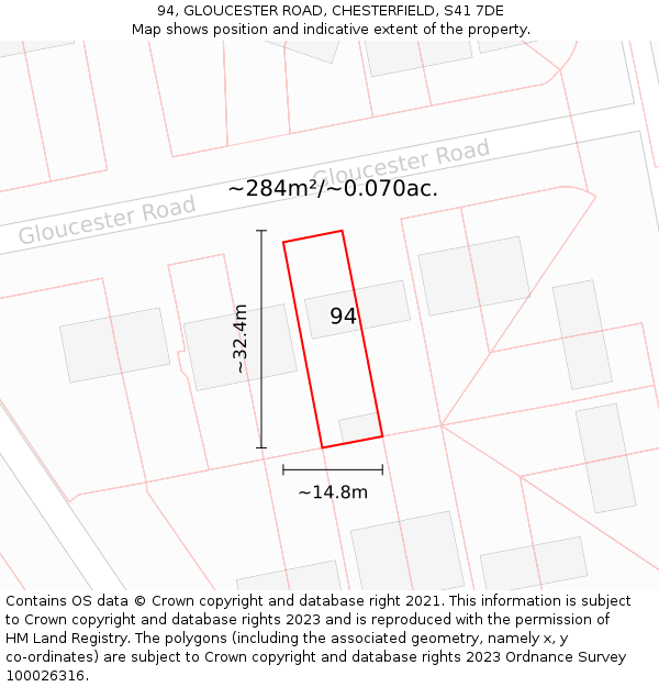 94, GLOUCESTER ROAD, CHESTERFIELD, S41 7DE: Plot and title map