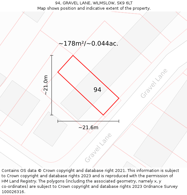 94, GRAVEL LANE, WILMSLOW, SK9 6LT: Plot and title map