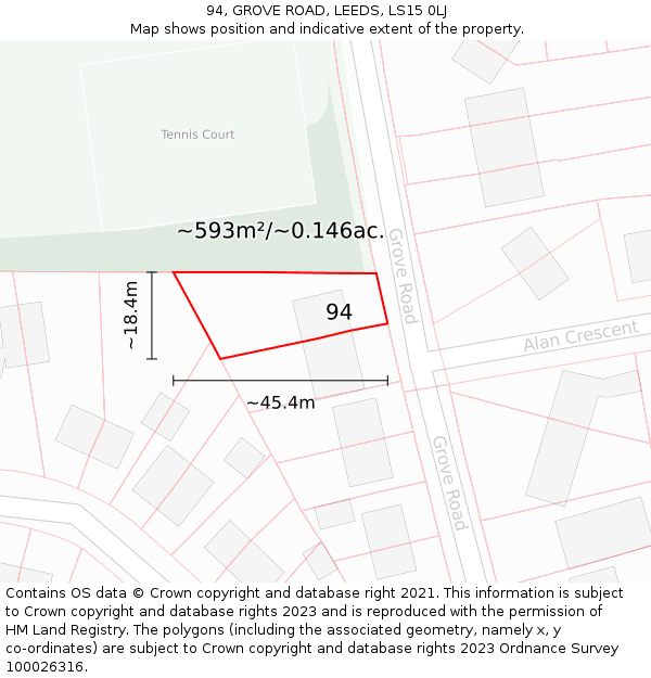 94, GROVE ROAD, LEEDS, LS15 0LJ: Plot and title map