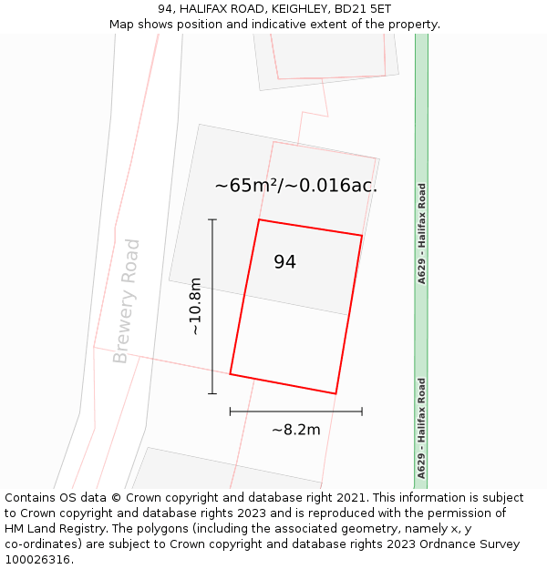 94, HALIFAX ROAD, KEIGHLEY, BD21 5ET: Plot and title map
