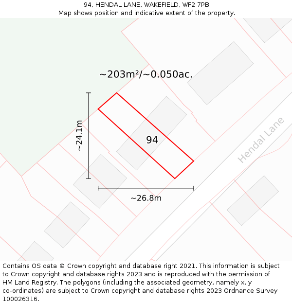 94, HENDAL LANE, WAKEFIELD, WF2 7PB: Plot and title map