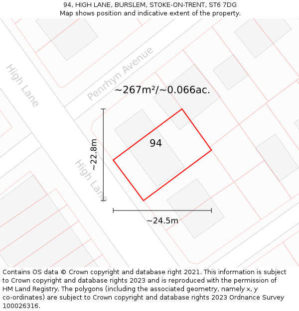 94, HIGH LANE, BURSLEM, STOKE-ON-TRENT, ST6 7DG: Plot and title map