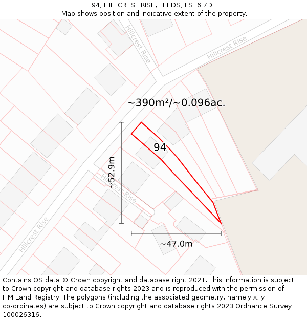 94, HILLCREST RISE, LEEDS, LS16 7DL: Plot and title map