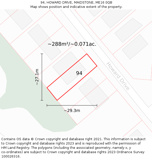 94, HOWARD DRIVE, MAIDSTONE, ME16 0QB: Plot and title map