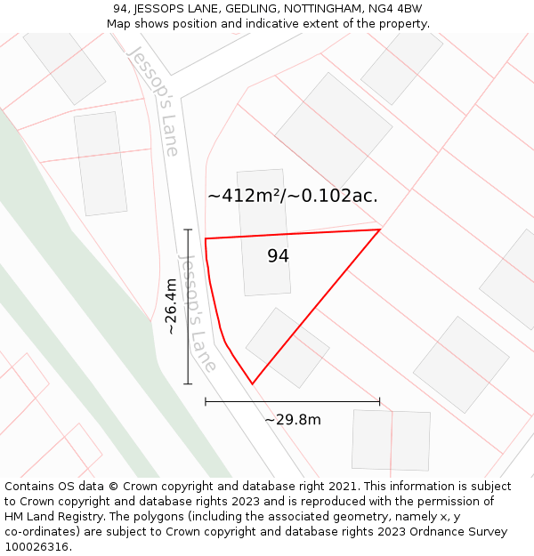 94, JESSOPS LANE, GEDLING, NOTTINGHAM, NG4 4BW: Plot and title map