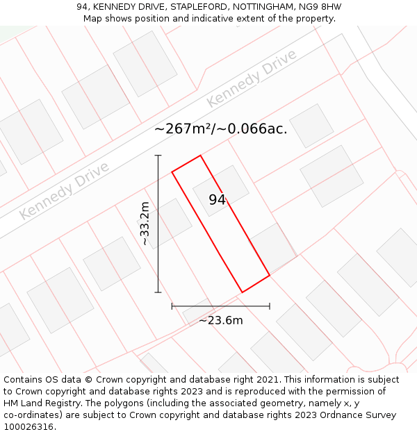 94, KENNEDY DRIVE, STAPLEFORD, NOTTINGHAM, NG9 8HW: Plot and title map