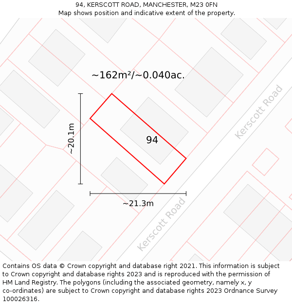 94, KERSCOTT ROAD, MANCHESTER, M23 0FN: Plot and title map