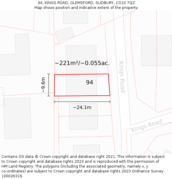 94, KINGS ROAD, GLEMSFORD, SUDBURY, CO10 7QZ: Plot and title map