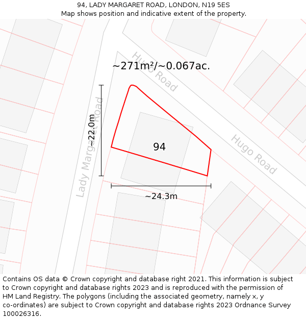 94, LADY MARGARET ROAD, LONDON, N19 5ES: Plot and title map