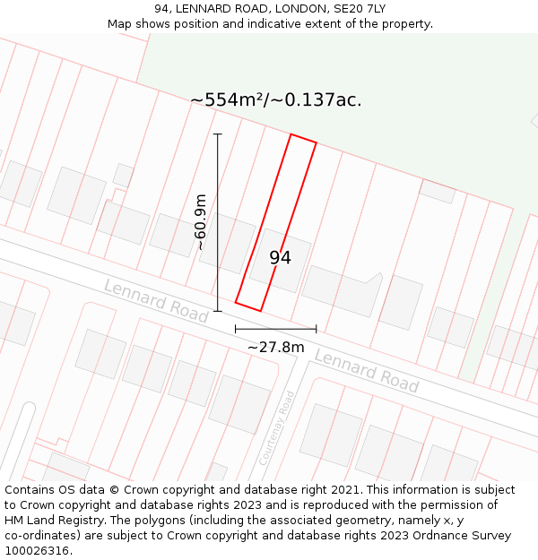 94, LENNARD ROAD, LONDON, SE20 7LY: Plot and title map