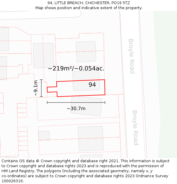 94, LITTLE BREACH, CHICHESTER, PO19 5TZ: Plot and title map