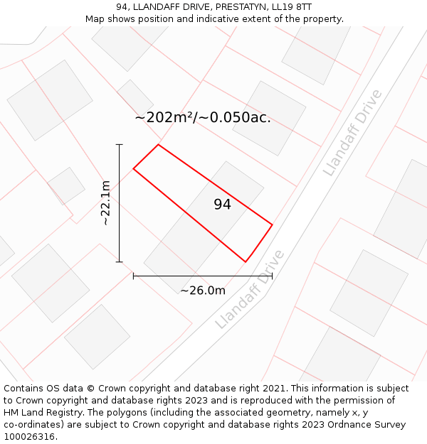 94, LLANDAFF DRIVE, PRESTATYN, LL19 8TT: Plot and title map