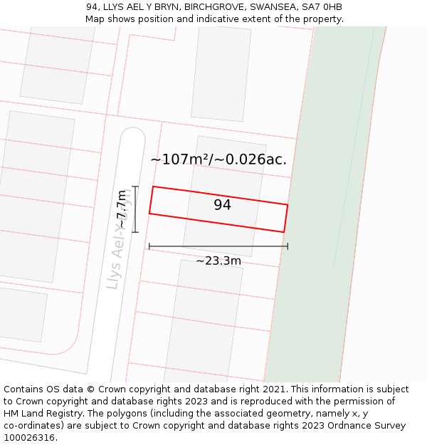 94, LLYS AEL Y BRYN, BIRCHGROVE, SWANSEA, SA7 0HB: Plot and title map