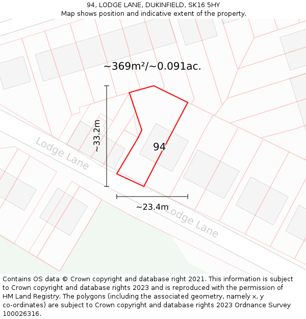 94, LODGE LANE, DUKINFIELD, SK16 5HY: Plot and title map