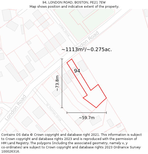 94, LONDON ROAD, BOSTON, PE21 7EW: Plot and title map