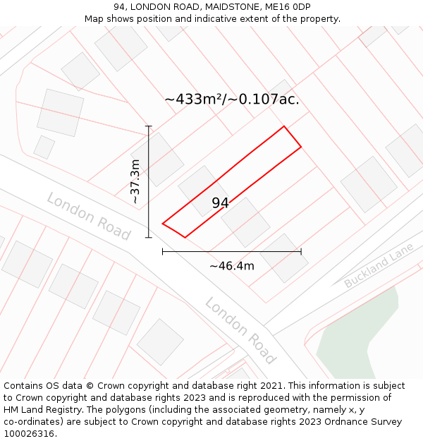 94, LONDON ROAD, MAIDSTONE, ME16 0DP: Plot and title map