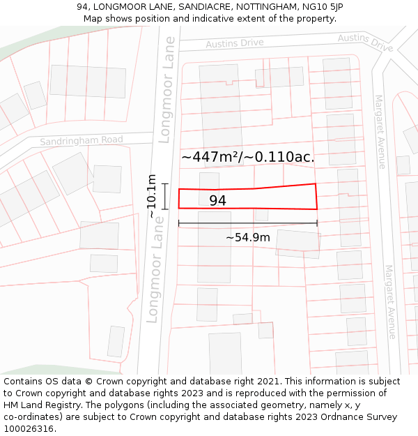 94, LONGMOOR LANE, SANDIACRE, NOTTINGHAM, NG10 5JP: Plot and title map