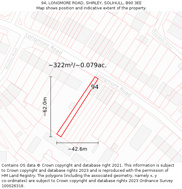 94, LONGMORE ROAD, SHIRLEY, SOLIHULL, B90 3EE: Plot and title map