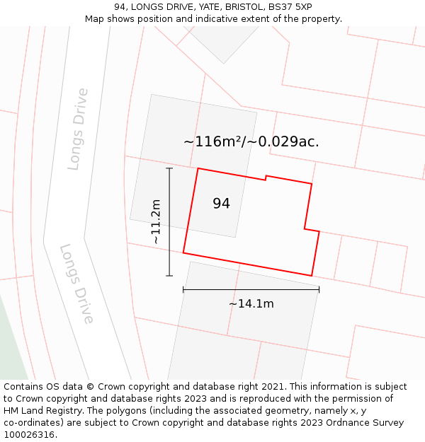 94, LONGS DRIVE, YATE, BRISTOL, BS37 5XP: Plot and title map