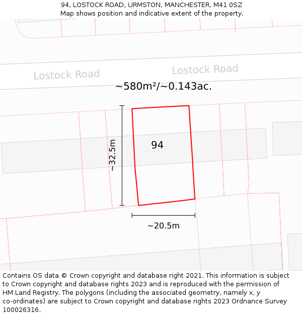 94, LOSTOCK ROAD, URMSTON, MANCHESTER, M41 0SZ: Plot and title map