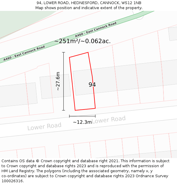 94, LOWER ROAD, HEDNESFORD, CANNOCK, WS12 1NB: Plot and title map