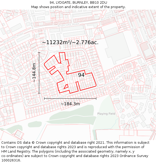 94, LYDGATE, BURNLEY, BB10 2DU: Plot and title map