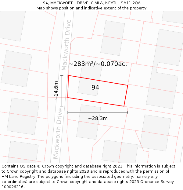 94, MACKWORTH DRIVE, CIMLA, NEATH, SA11 2QA: Plot and title map