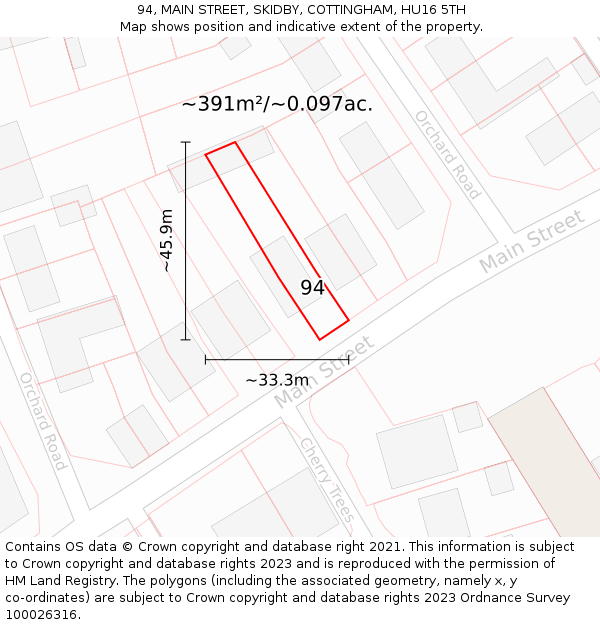 94, MAIN STREET, SKIDBY, COTTINGHAM, HU16 5TH: Plot and title map