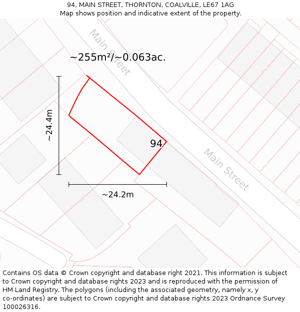 94, MAIN STREET, THORNTON, COALVILLE, LE67 1AG: Plot and title map