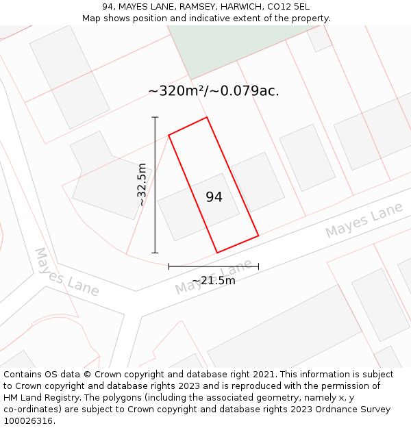 94, MAYES LANE, RAMSEY, HARWICH, CO12 5EL: Plot and title map