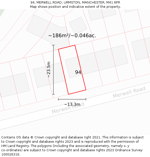 94, MERWELL ROAD, URMSTON, MANCHESTER, M41 6PR: Plot and title map