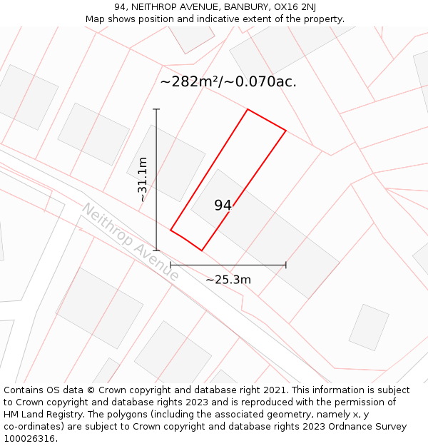 94, NEITHROP AVENUE, BANBURY, OX16 2NJ: Plot and title map