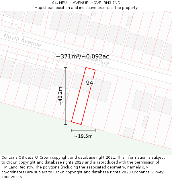 94, NEVILL AVENUE, HOVE, BN3 7ND: Plot and title map