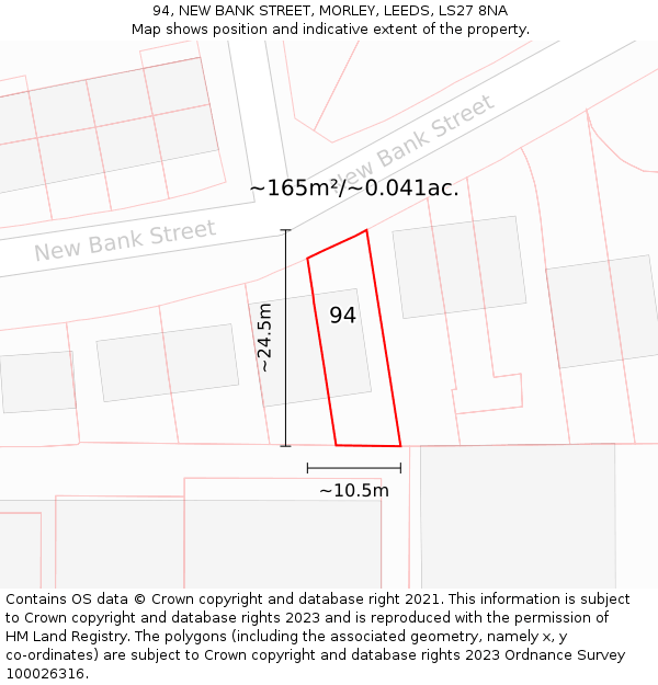 94, NEW BANK STREET, MORLEY, LEEDS, LS27 8NA: Plot and title map